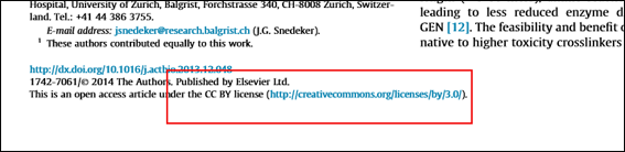 Exrait d'un exemple de citation avec "CC BY licence" mentionné