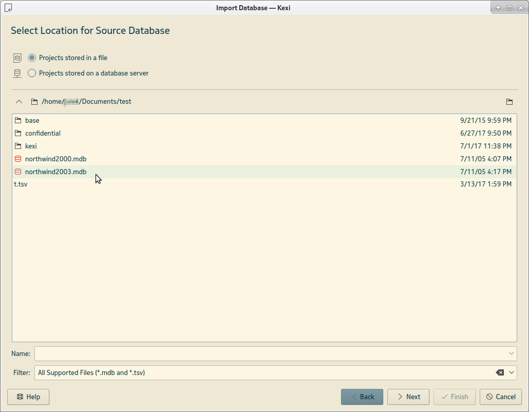 Importation de base de datos MS Access