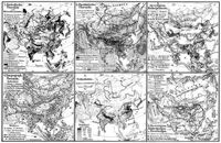 Asien. II. (Karten) 1. Geologische bersicht und Mineralfundsttten. 2. Physikalische bersicht. 3. Die wichtigsten Kulturpflanzen. 4. Tiergeograph. bersicht. 5. Volksdichte. 6. Die wichtigsten Entdeckungen u. Forschungen.