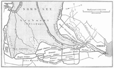 Fig. 2. Seedeiche und Polder an der Leybucht (Ostfriesland).