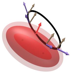 A set of ellipsoids around the same foci, one of
    which is just tangent to the intersection of the constraints.