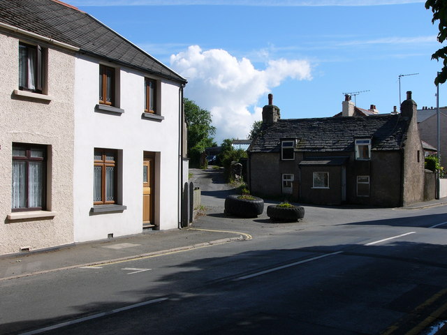 File:Street scene with tyre flowerbeds, Kirk Michael - geograph.org.uk - 481854.jpg