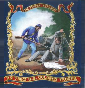 Flag of the 22nd Regiment, United States Colored Troops with the motto Sic Semper Tyrannis, 1865