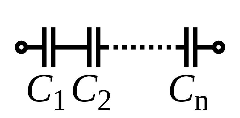 A diagram of several capacitors, connected end to end, with the same amount of current going through each