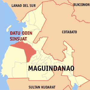 Mapa han Maguindanao nga nagpapakita kon hain nahamutangan an Datu Odin Sinsuat