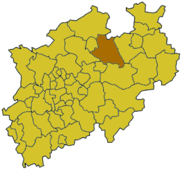 situo de la distrikto Warendorf en Nordrejn-Vestfalio