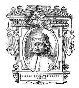 Retrach de Pietro Lorenzetti dins Le Vite de Giorgio Vasari (edicion de 1568).