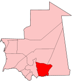 Harta regiunii Hodh El Gharbi în cadrul Mauritaniei