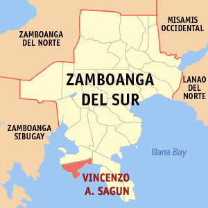 Mapa han Zamboanga del Sur nga nagpapakita kon hain nahamutangan an Vincenzo A. Sagun