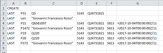 Preparing commands in a spreadsheet