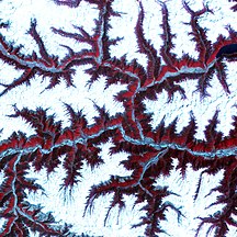 Eastern Himalaya: white-on-red patchwork between rivers in south-western China