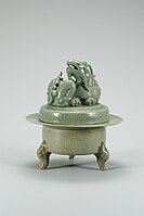 Goryeo celadon incense burner with Girin mystic sacred animal lid on it