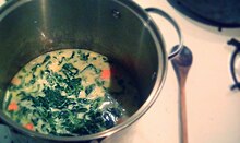 Cream of spinach soup being cooked