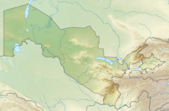 Mapa konturowa Uzbekistanu, po lewej znajduje się punkt z opisem „Rezerwat Biosfery Dolnej Amu-darii”