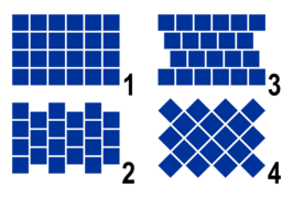 Verlege­muster (Auswahl) für gleich große quadratische Fliesen,…