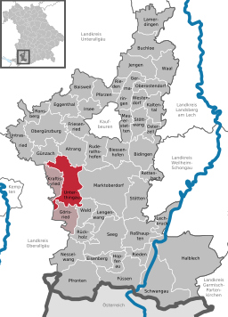 Läget för Unterthingau i Landkreis Ostallgäu