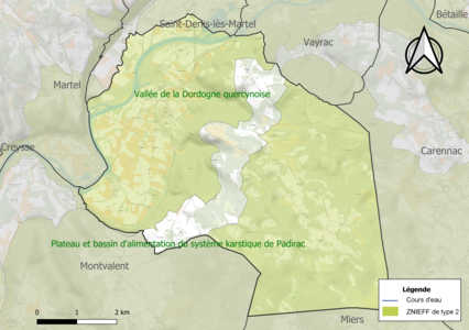 Carte des ZNIEFF de type 2 sur la commune.