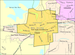 U.S. Census Bureau map of Clinton with Spruce Run State Park is in the Northwest corner of the map