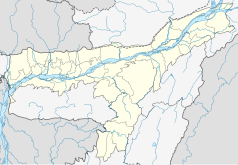 Mapa konturowa Asamu, blisko centrum u góry znajduje się punkt z opisem „Tezpur”