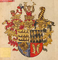 Wappen Friedrichs I. in einem Wappenbuch, das die Wappen der Besucher des Regensburger Reichstags von 1594 zeigt