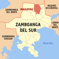 Mapa de Zamboanga del Sur con Mahayag resaltado