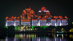 The Telangana Secretariat lit up in the tricolor in lieu of the 78th Independence Day.