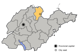 山東省中の東営市の位置