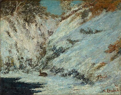 Paysage de neige dans le Jura, avec chevreuil par Gustave Courbet, huile sur toile, 1866.