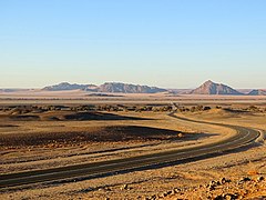 Point of view on the D826 road to Sossusvlei, Namib Desert, Namibia.