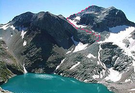 Pic Perdiguère, lac du Portillon et tracé de l'itinéraire.