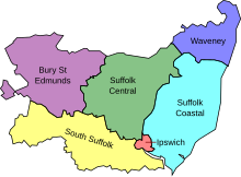 Map of parliamentary constituencies in Suffolk 1983–1997