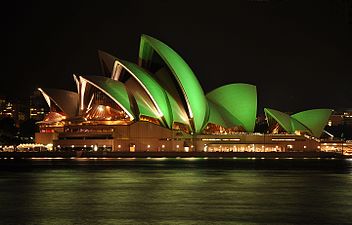 Sydney Opera House lit specially for St Patrick's Day.