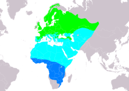 A kerti poszáta elterjedési területe   költőhely (nyáron)   költözési útvonal   telelőhely Összeállította: BirdLife International and Handbook of the Birds of the World (2016) 2009.