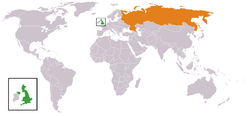 Map indicating locations of United Kingdom and Russia