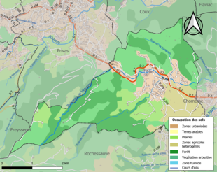 Carte en couleurs présentant l'occupation des sols.