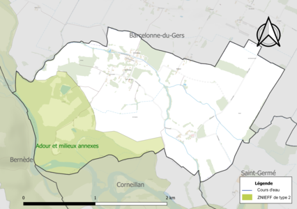 Carte de la ZNIEFF de type 2 sur la commune.