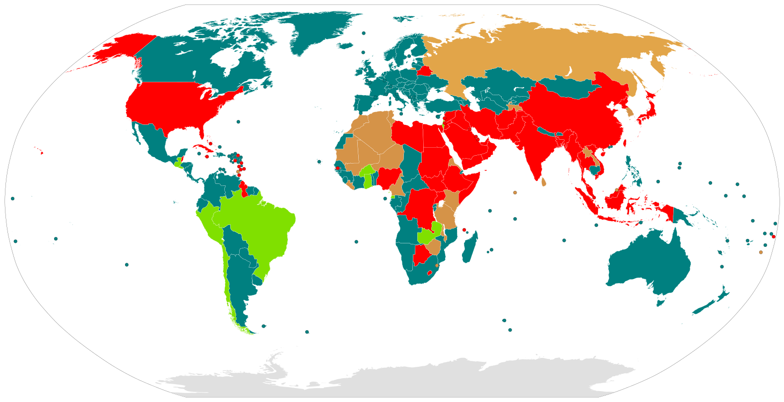   Abolitionist countries: 109   Abolitionist-in-law countries for all crimes except those committed under exceptional circumstances (such as crimes committed in wartime): 10   Abolitionist-in-practice countries (have not executed anyone during the past 10 years or more and are believed to have a policy or established practice of not carrying out executions): 23   Retentionist countries: 53