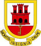 Lambang Gibraltar mawa ukara Latin "Montis insignia calpe" (Arti: "Lencana Watu Gibraltar")