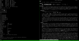 Screenshot di due sessioni Ksh all'interno di tmux su Debian GNU/Linux