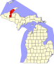 Harta statului Michigan indicând comitatul Houghton