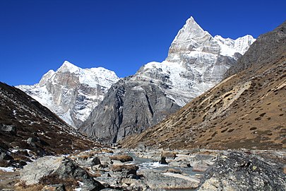 from the valley: Mountains Kusum Kangguru and Kyashar