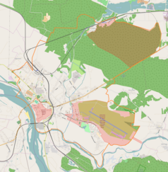 Mapa konturowa Dęblina, u góry znajduje się punkt z opisem „Osiedle Stawy”