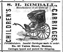 An advertisement for an early perambulator in the 1868 Boston Directory