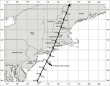 Map of the Great Colonial Hurricane's path (reconstructed by the AOML)