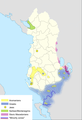 Regions with a traditional presence of ethnic or linguistic groups other than Albanian