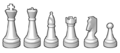 From left to right: King, Queen, Bishop, Rook, Knight, and Pawn