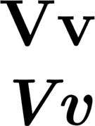 Capital and lowercase versions of V, in normal and italic type