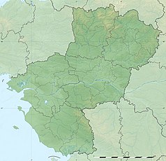 Mapa konturowa Kraju Loary, blisko centrum na lewo znajduje się punkt z opisem „Stade de la Beaujoire”