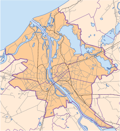 Mapa konturowa Rygi, w centrum znajduje się punkt z opisem „MikroTik”