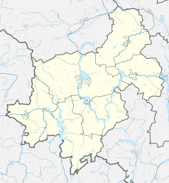 Mapa konturowa powiatu żnińskiego, blisko centrum na dole znajduje się punkt z opisem „Gąsawa”